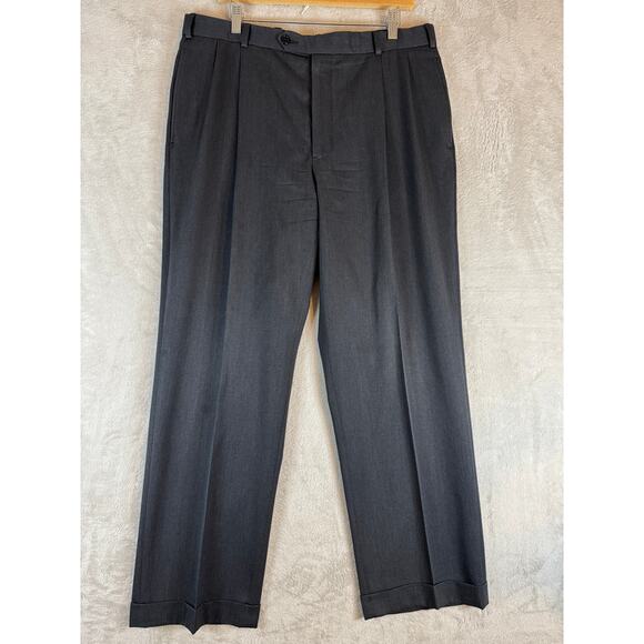 Brooks Brothers 346 Wool Dress Pants 36x30 Charcoal Gray Pleated Cuffed Trousers
